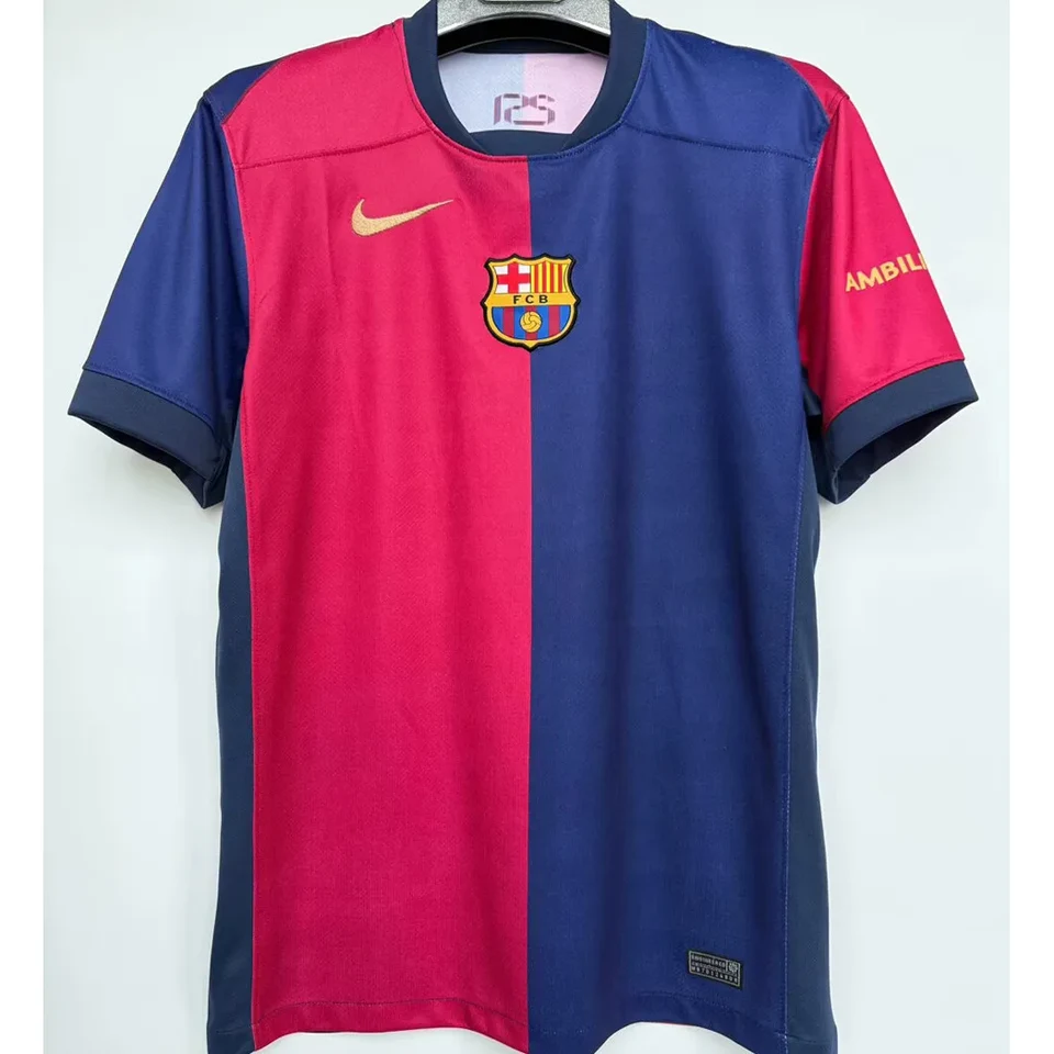 Barcelona hemmatröja röd och marinblå 2024/25 utan sponsor på bröstet, med eget namn och nummer, framsida
