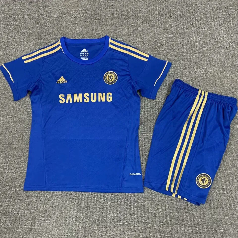 Chelsea hemmatröja 2012 retro barn, blå fotbollströja med matchande shorts