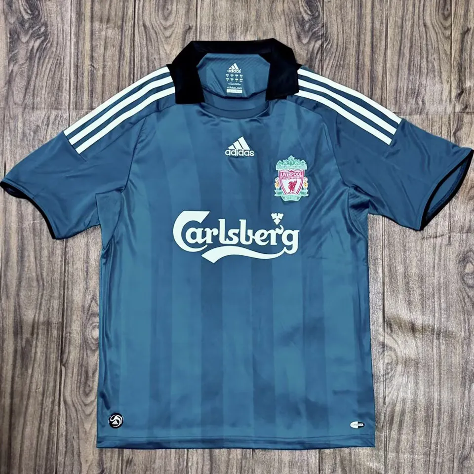 Liverpool bortatröja retro blågrön 2008/09 med eget namn och nummer, framsida