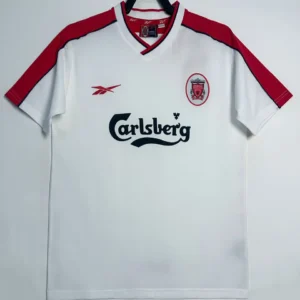 Liverpool bortatröja retro vit 1998/99 med eget namn och nummer, framsida