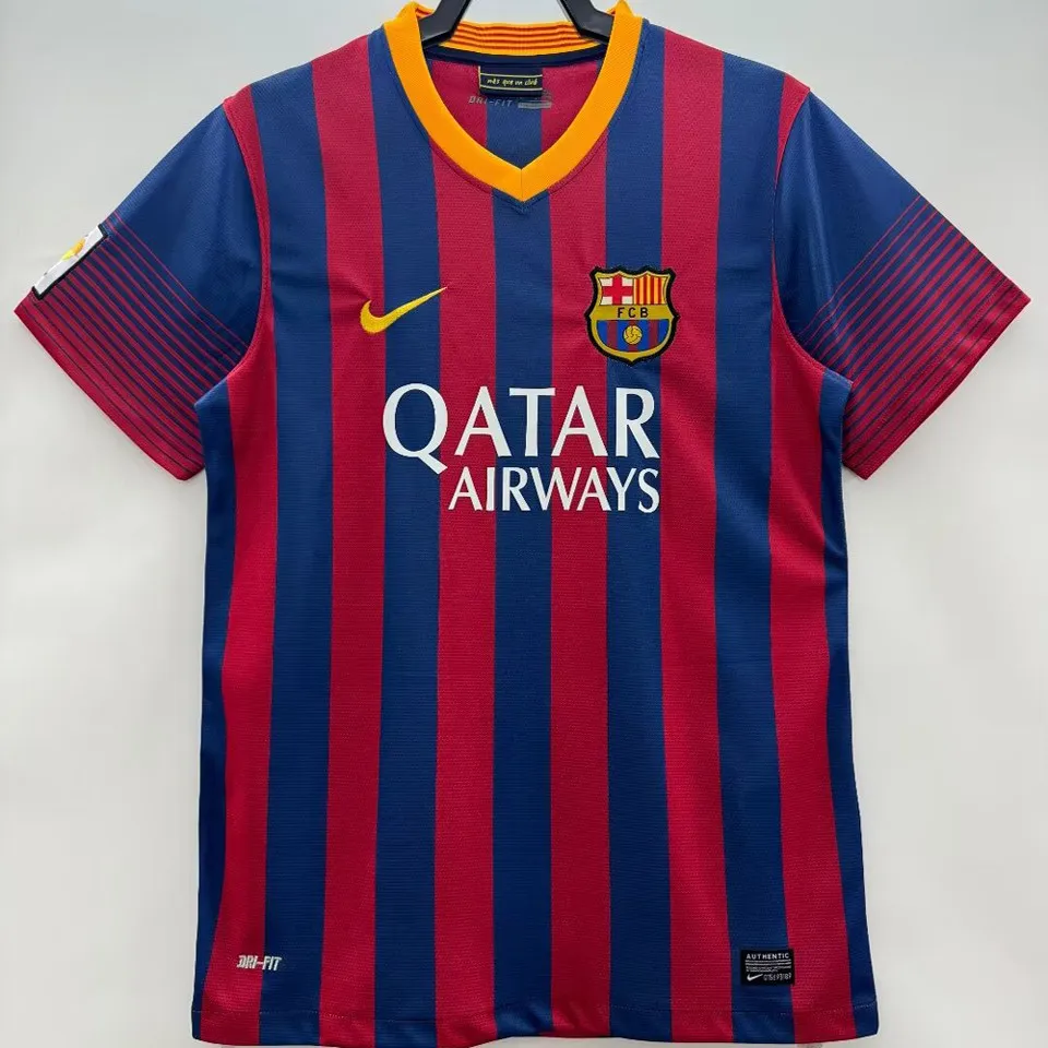 Barcelona hemmatröja retro blårödrandig 2013/14 med eget namn och nummer, framsida