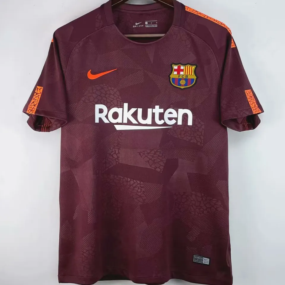 Barcelona tredjetröja retro vinröd 2017/18 med eget namn och nummer, framsida