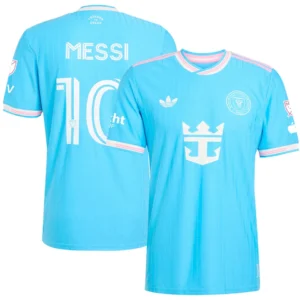 Inter Miami tredjetröja framsida och baksida med Messi namn och nummer 10