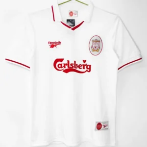 Liverpool bortatröja retro vit 1996/97 med eget namn och nummer, framsida