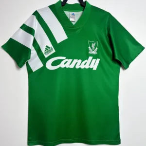 Liverpool retro bortatröja 1991/92 i grönt med Candy-tryck och eget namn och nummer, framsida