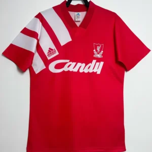 Liverpool retro hemmatröja 1991/92 i rött med Candy-tryck och eget namn och nummer, framsida